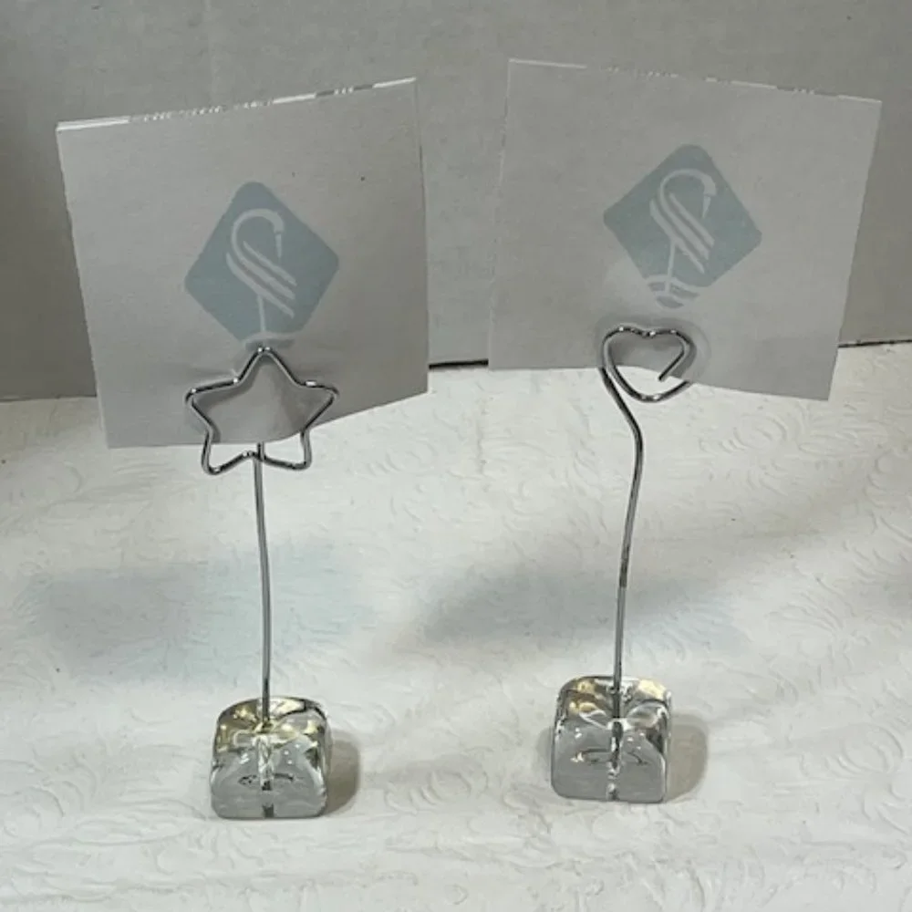 TWO(2) Wired Stands: Hearts/Star Photo Holder Desk Display Postcard Glass Stand